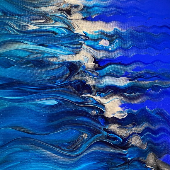 ❌SOLD❌painted 20x20 abstract Acrylic fluid art canvas painting blue metallic - Picture 3 of 10